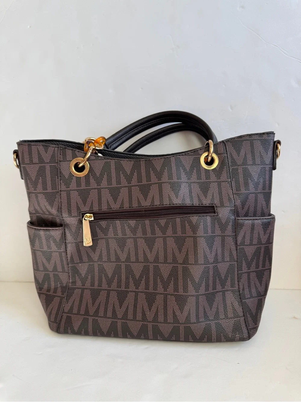 MKF Collection Mia K Rylee Signature Tote Bag Brown Monogram Logo Gold Chain